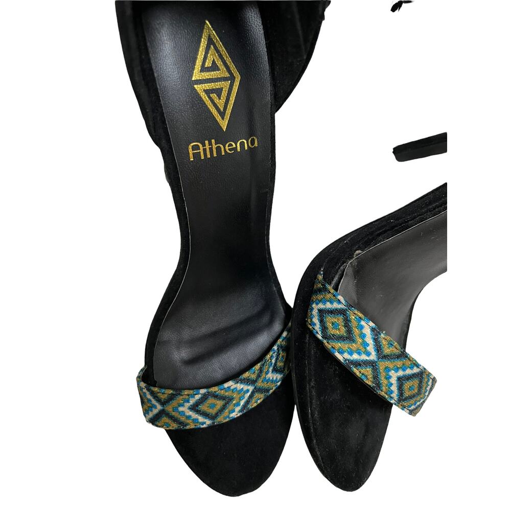 athena women black fringe ankle straps stiletto heels sandals sz 7 - Picture 5 of 11